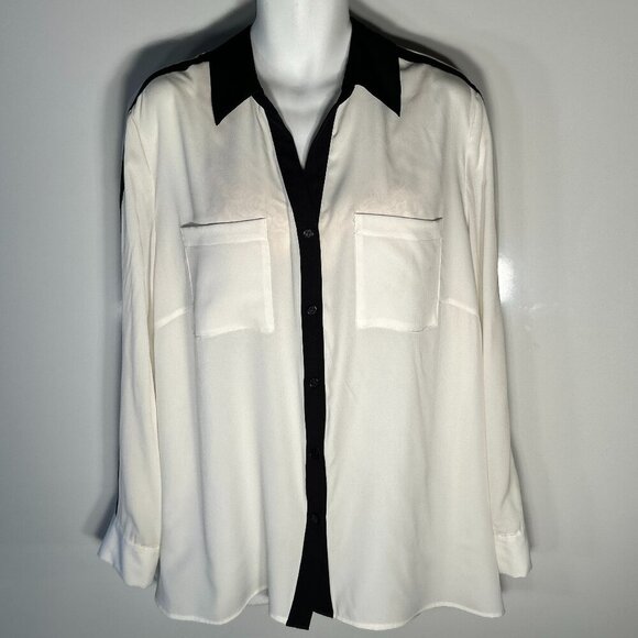 Peter Nygard SZ 22 Ivory Georgette Top Career Minimalist Dressy Old $ Preppy - Picture 2 of 8